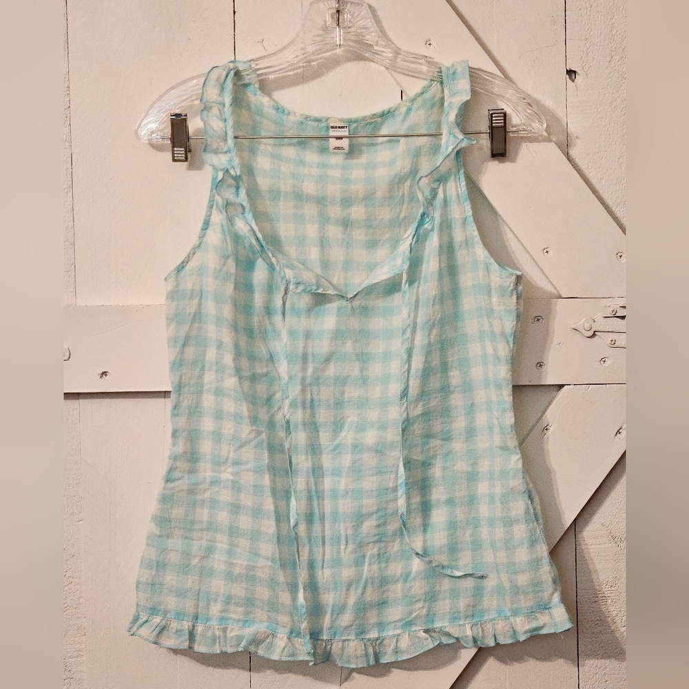 Aqua and White Plaid Tank Top